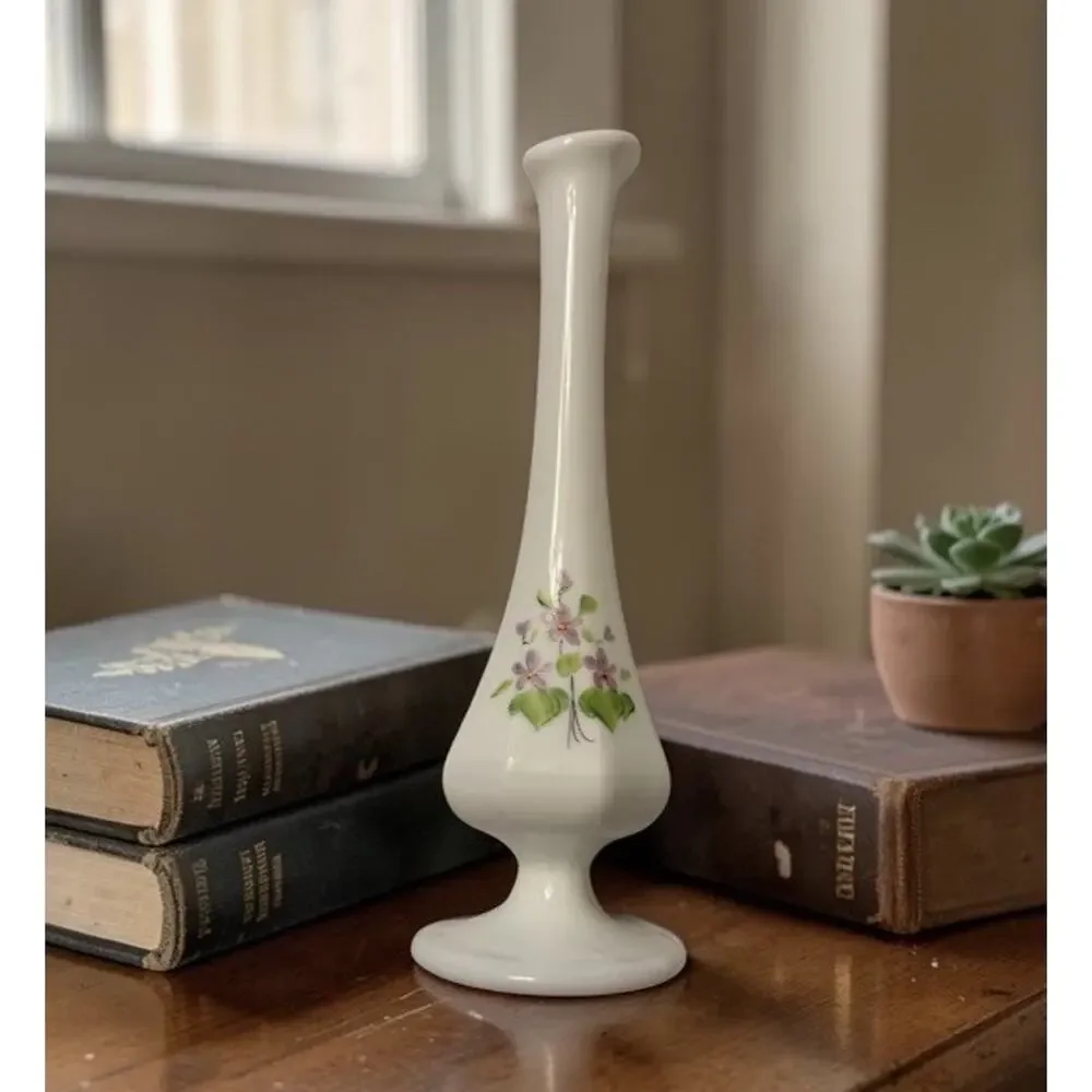 Vintage Hand-Painted Bud Vase Artist Signed White Violets 3625-66